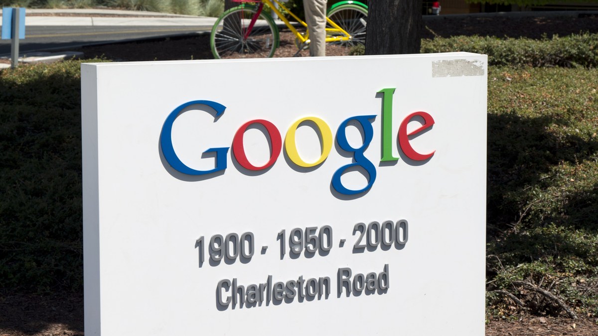 The Google sign on Charleston Road at the company's headquarters in Mountain View, California