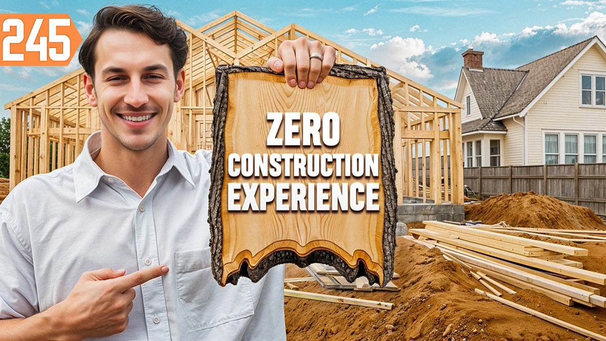 YouTube thumbnail of a new house frame on a job site with large title lettering