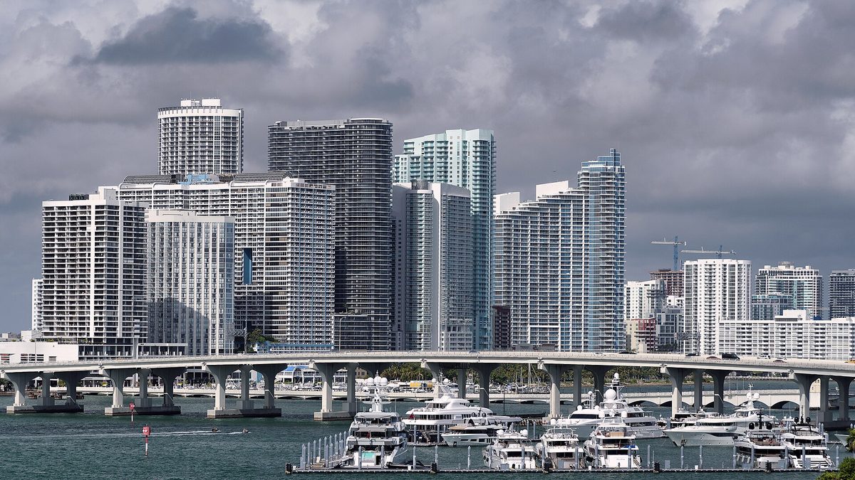 The downtown Miami skyline seen across the water