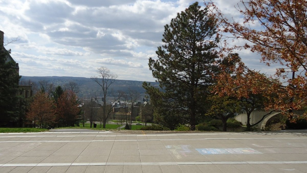 A view over the Cornell University campus toward Ithaca