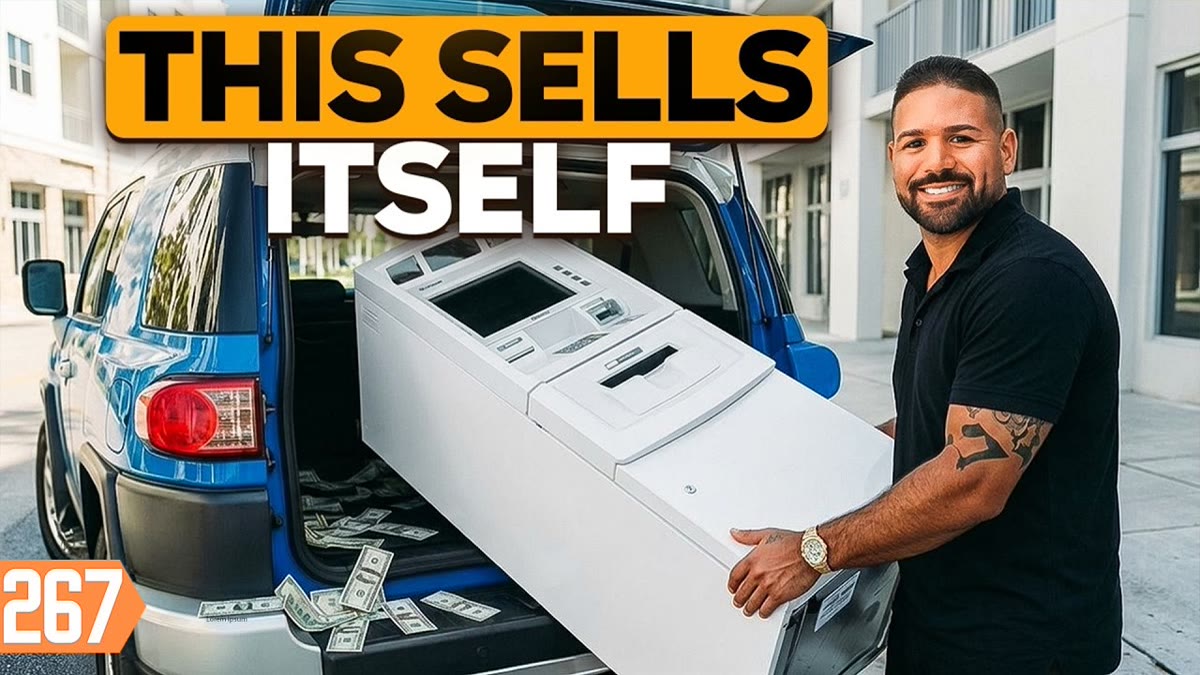 YouTube thumbnail of an ATM inside a small shop with large title lettering