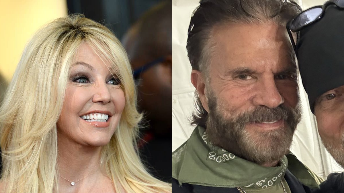 Heather Locklear smiling beside Lorenzo Lamas in a green bandana