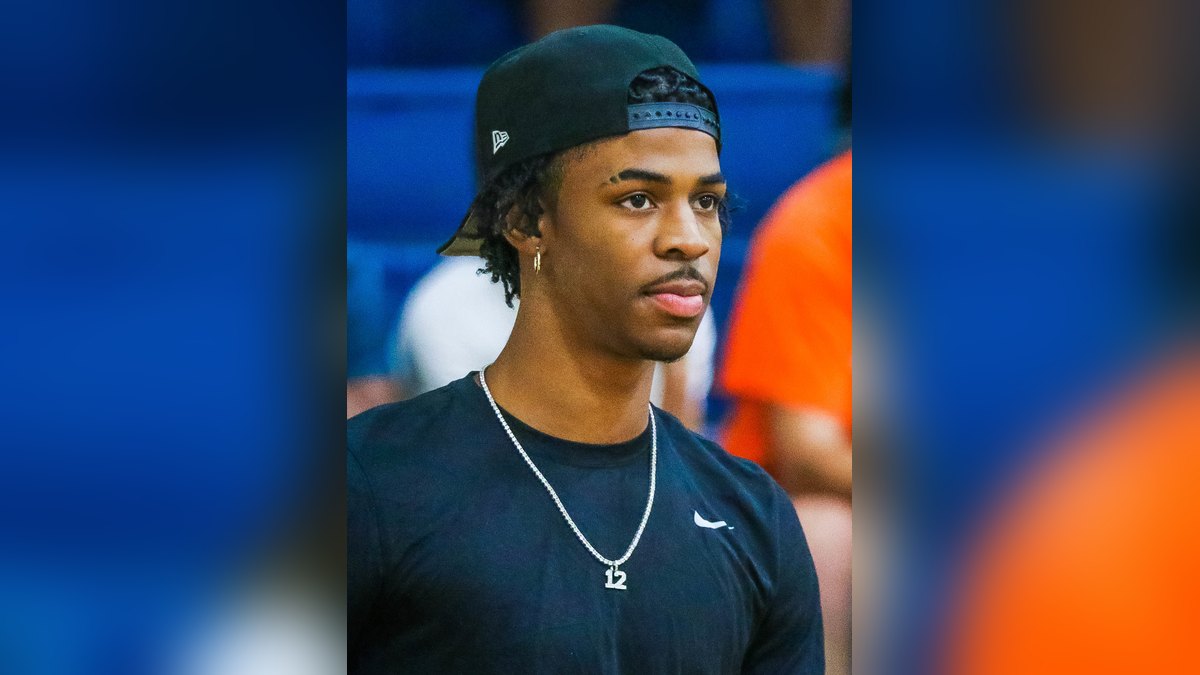 Ja Morant in a black cap and T-shirt
