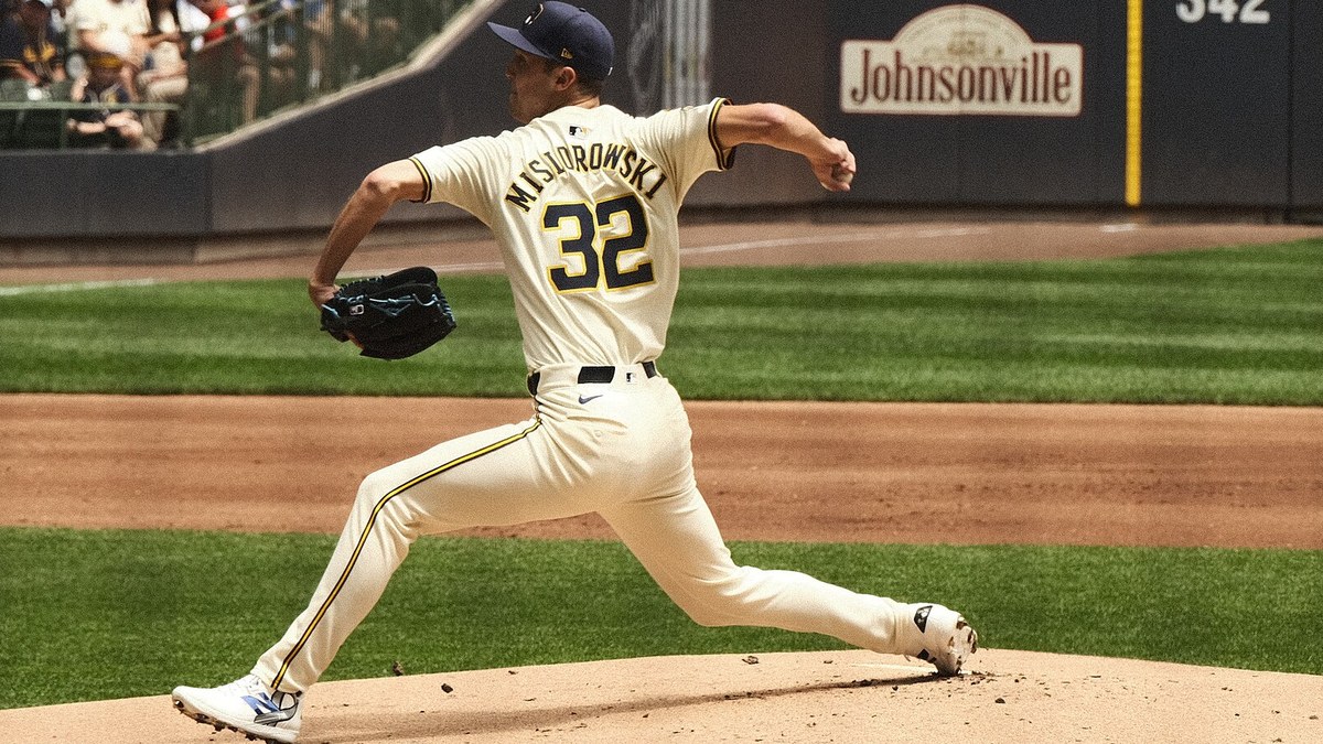 Jacob Misiorowski pitching for the Milwaukee Brewers