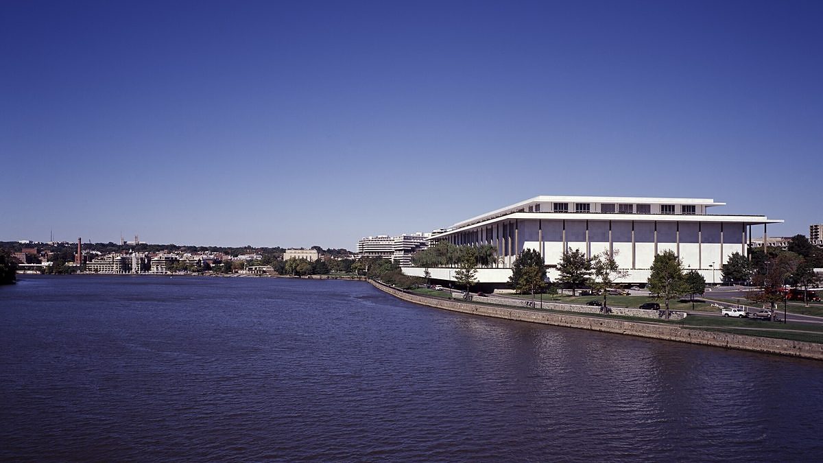 The Kennedy Center for the Performing Arts seen from the Potomac River in Washington