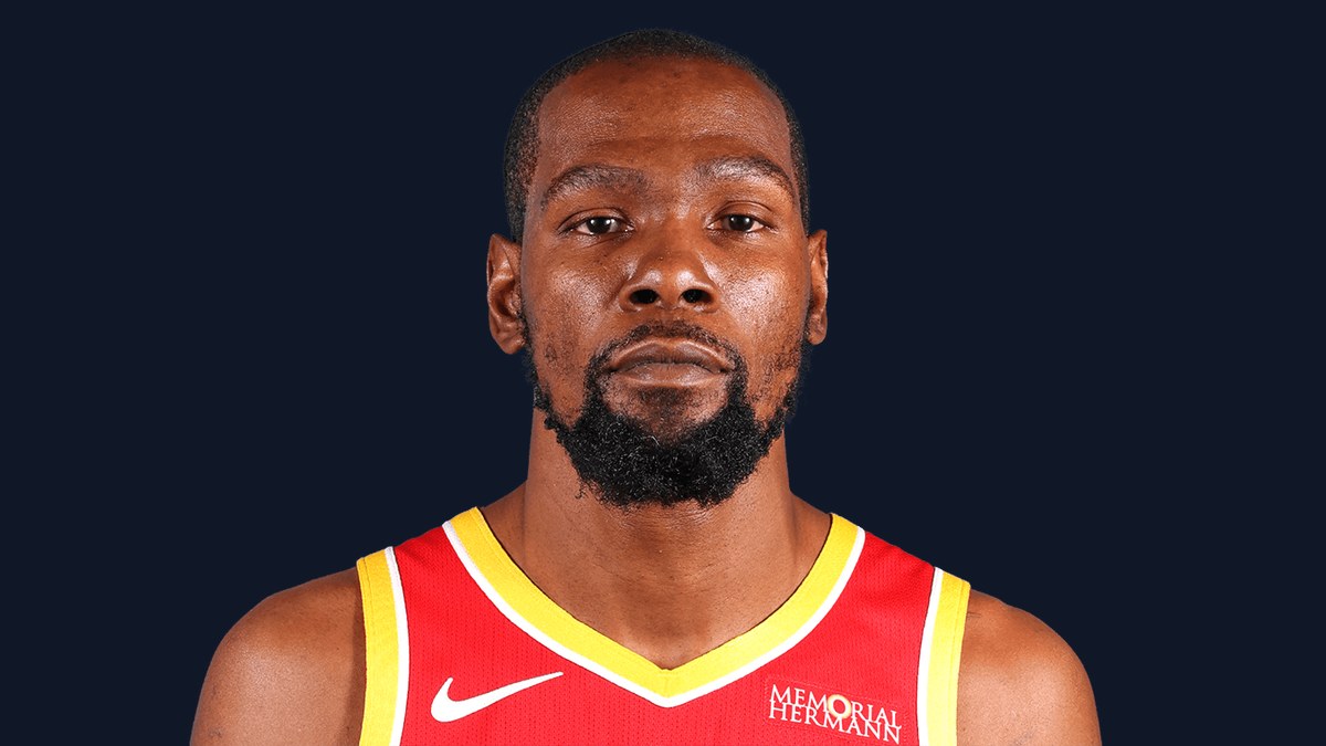 Kevin Durant in a red Houston Rockets jersey