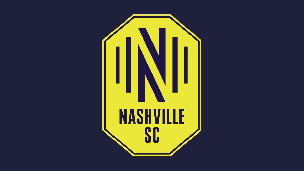 The gold and navy Nashville SC crest centered on a navy blue background