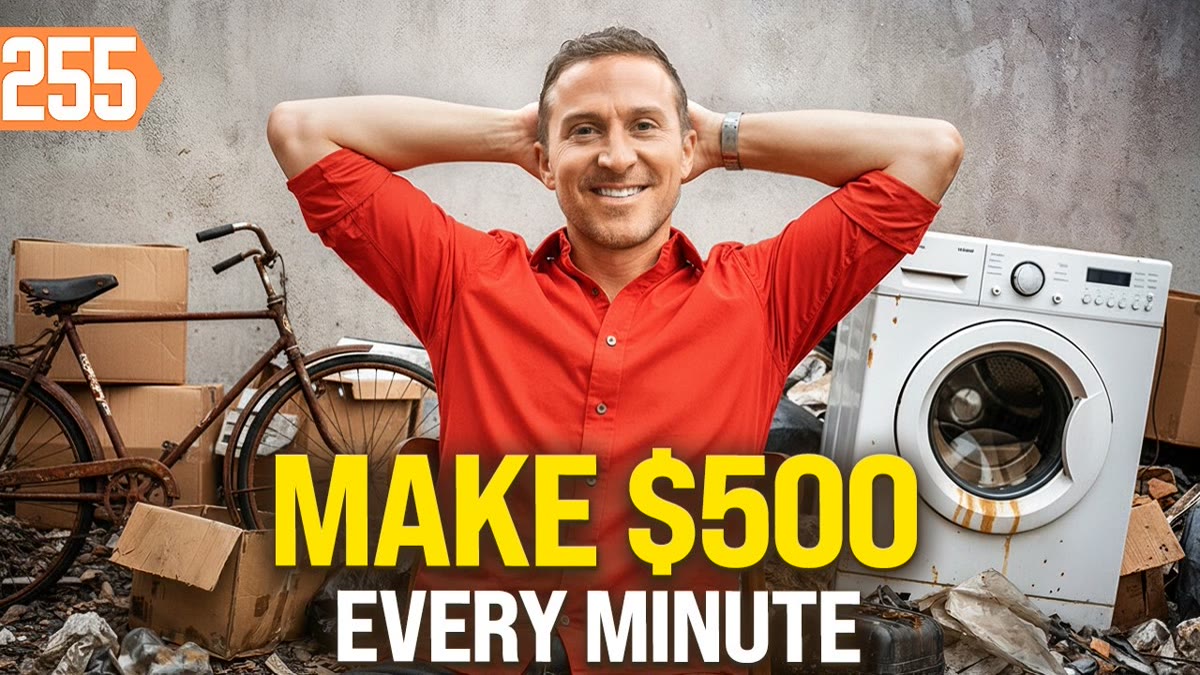 YouTube thumbnail of a junk-removal truck and crew with large title lettering