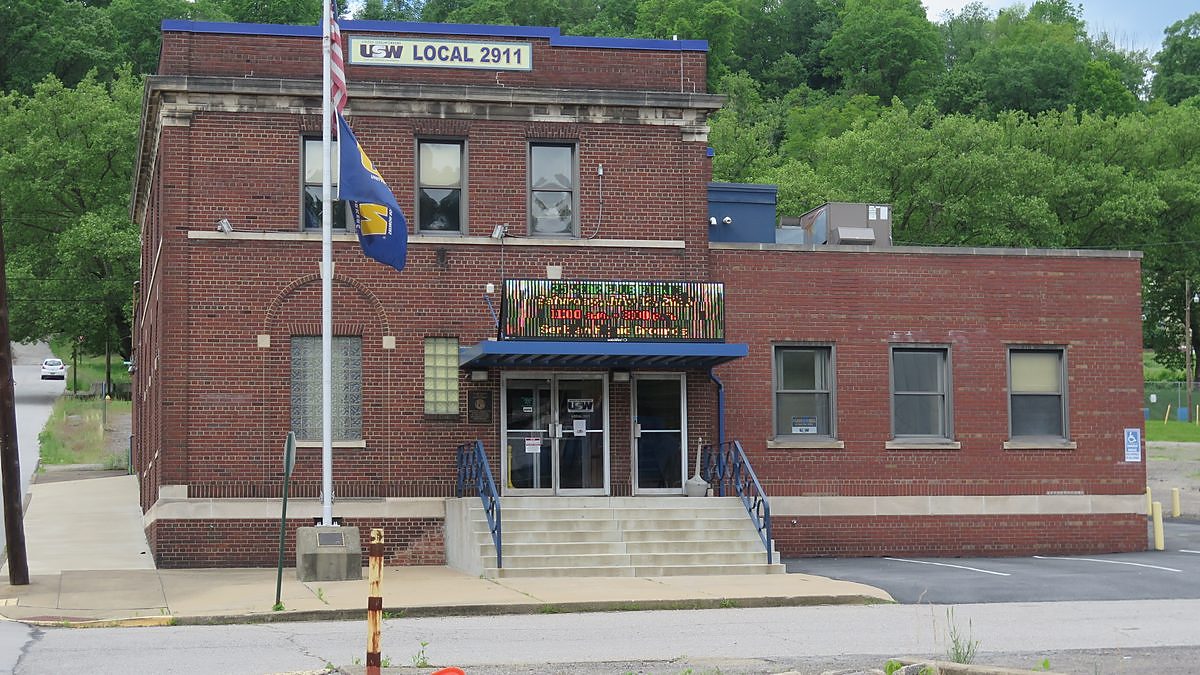 The brick union hall of United Steelworkers Local 2911 in Weirton, in the Upper Ohio Valley