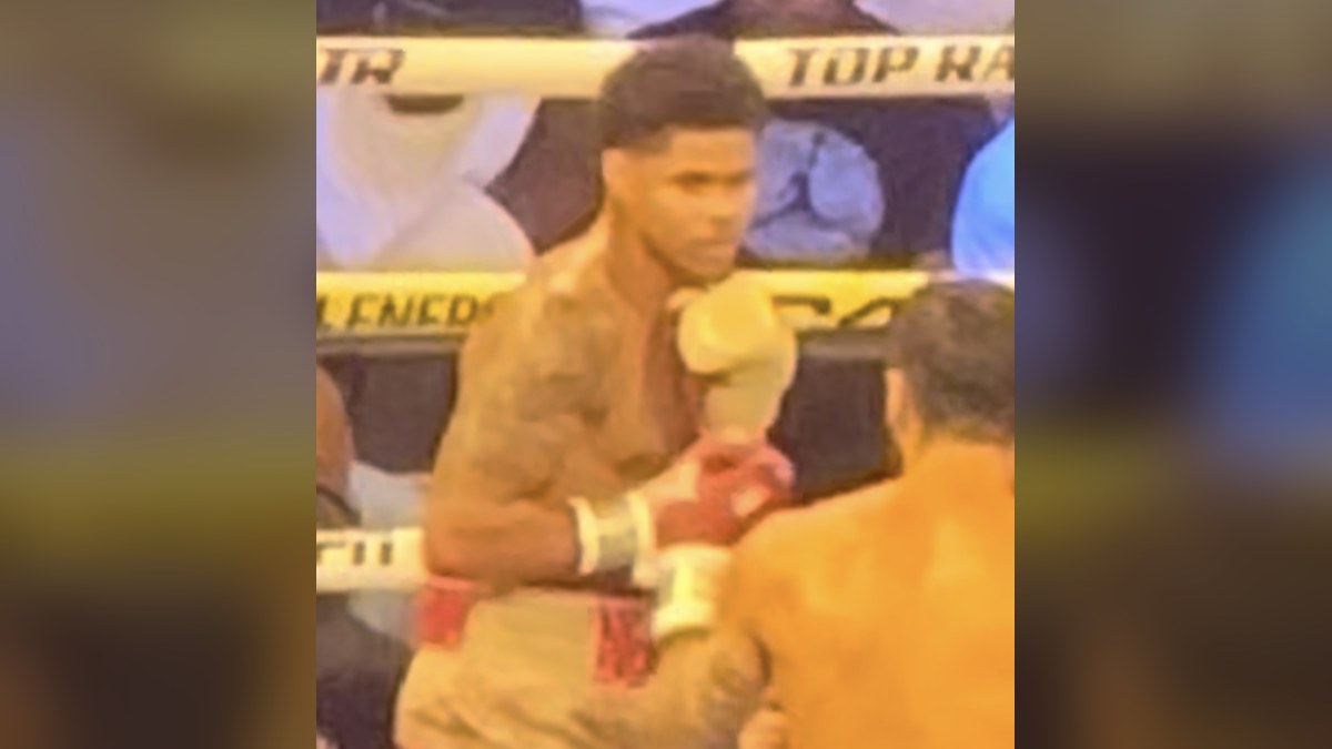 Shakur Stevenson with his gloves up in the ring during a fight