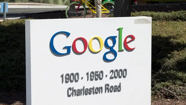 The Google sign on Charleston Road at the company's headquarters in Mountain View, California