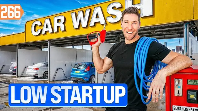 YouTube thumbnail of a car wash tunnel with a wet car and large title lettering