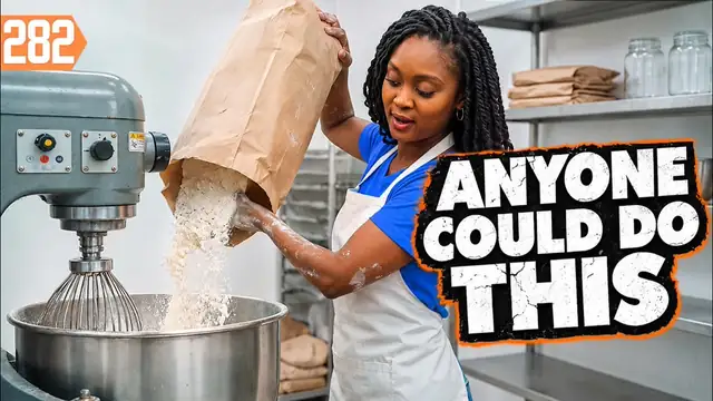YouTube thumbnail of boxed pancake mix and a stack of pancakes with large title lettering