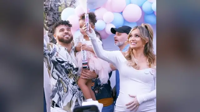 Cory Wharton and Taylor Selfridge at their gender reveal party