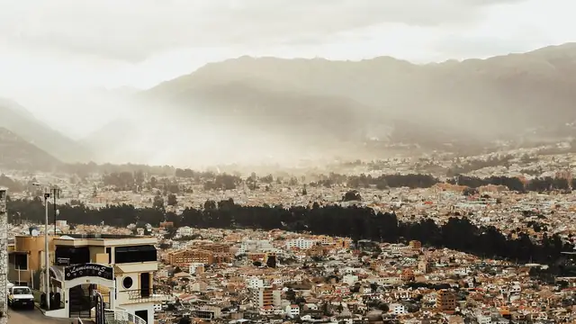 The city of Cuenca in Ecuador spread across a valley below the mountains