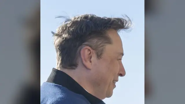 Elon Musk smiling in profile during a 2025 visit to the Pentagon