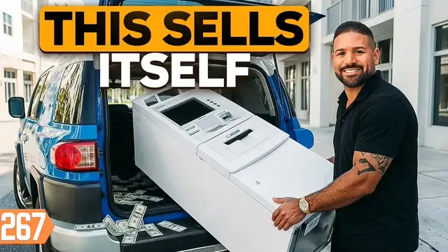 YouTube thumbnail of an ATM inside a small shop with large title lettering