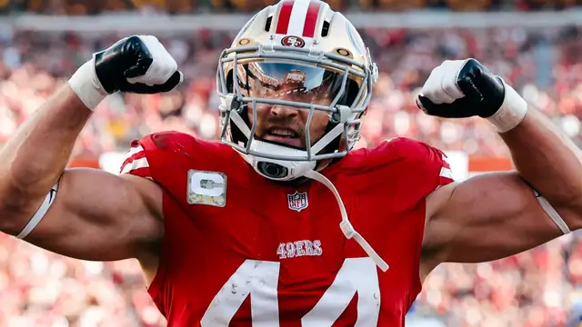Kyle Juszczyk celebrating in his 49ers uniform