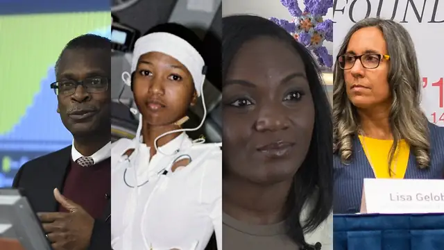 Portraits of inventors Lonnie Johnson, Mae Jemison, Kizzmekia Corbett and Lisa Gelobter