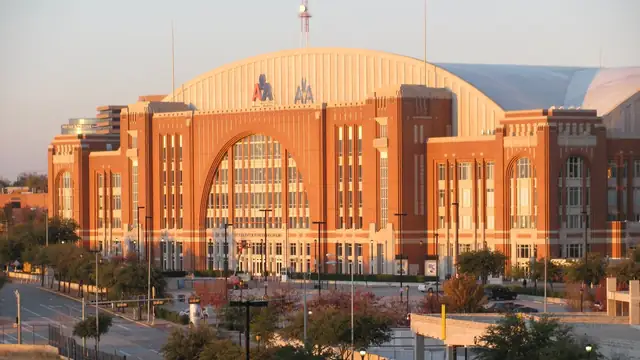 The American Airlines Center, home of the Dallas Mavericks, glows in the evening sun in Dallas