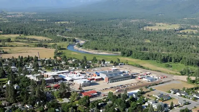 Aerial view of Hamilton, Montana, in the Bitterroot Valley with mountains beyond