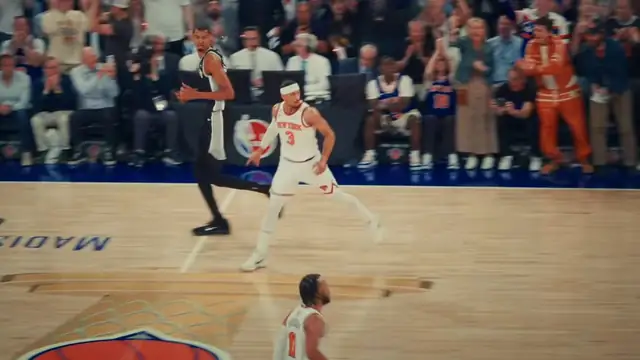 Victor Wembanyama of the San Antonio Spurs defends a New York Knicks guard during Game 3 of the 2026 NBA Finals at Madison Square Garden