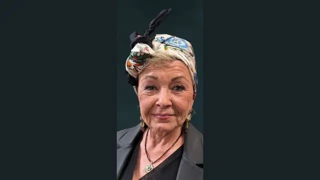 Roseanne Barr in a patterned headscarf