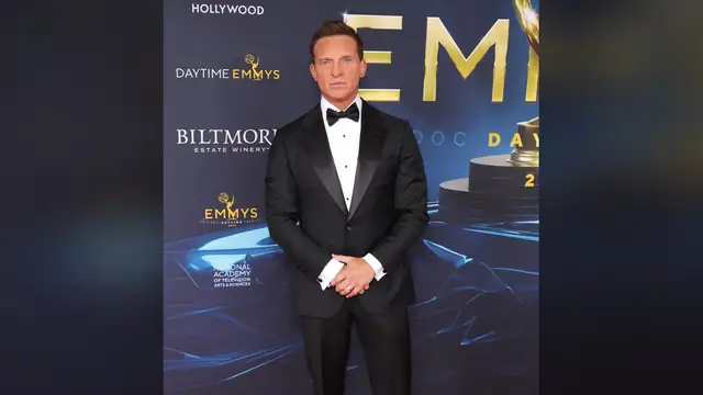Steve Burton in a black tuxedo and bow tie on the Daytime Emmys red carpet