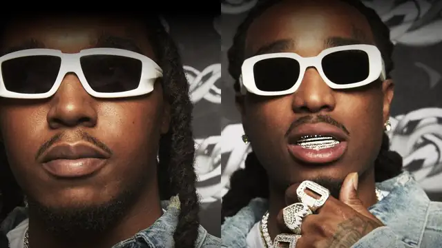 Takeoff and Quavo in white sunglasses and chain jewelry