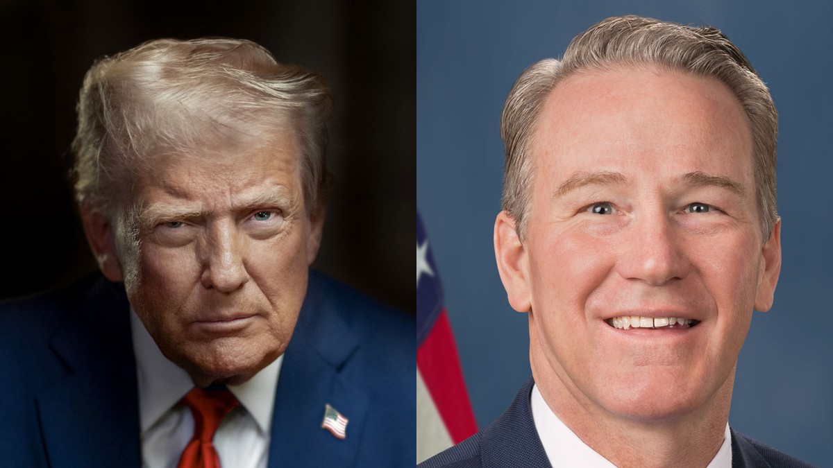 President Donald Trump beside a smiling Sen. Jon Husted in his official portrait
