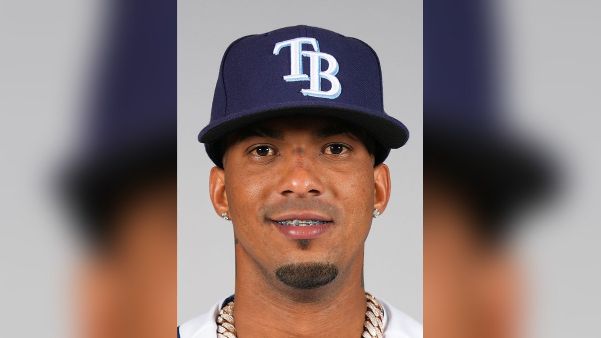 Wander Franco in a navy Tampa Bay Rays cap and jersey
