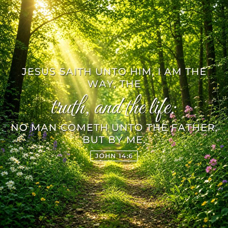 Scenic background with the words of John 14:6 written across it